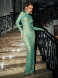 Karter Diamond Mesh Maxi Dress In Green