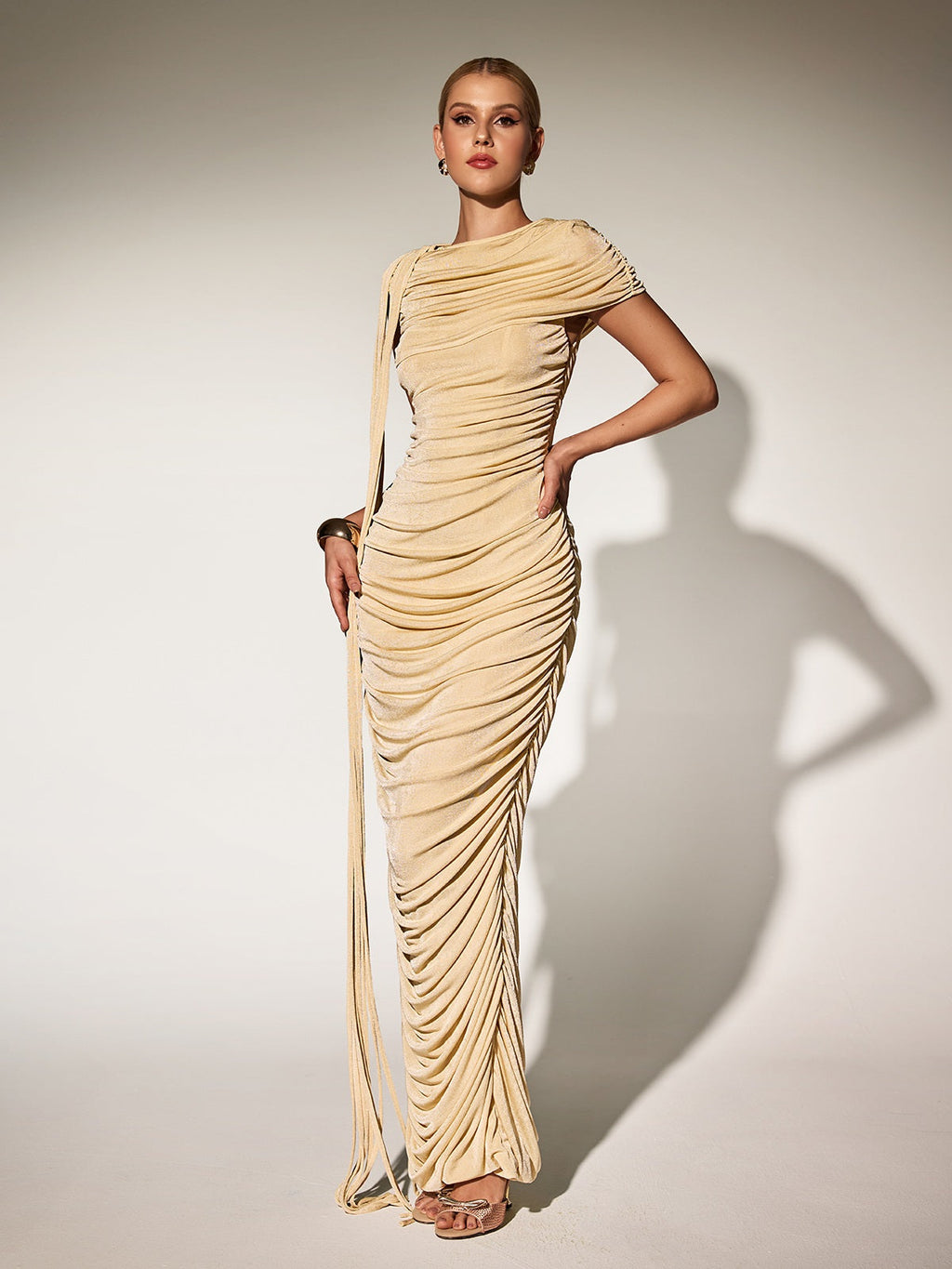 Katinka Draped Maxi Dress In Beige