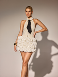 Kaula Folded Collar Flower Mini Dress