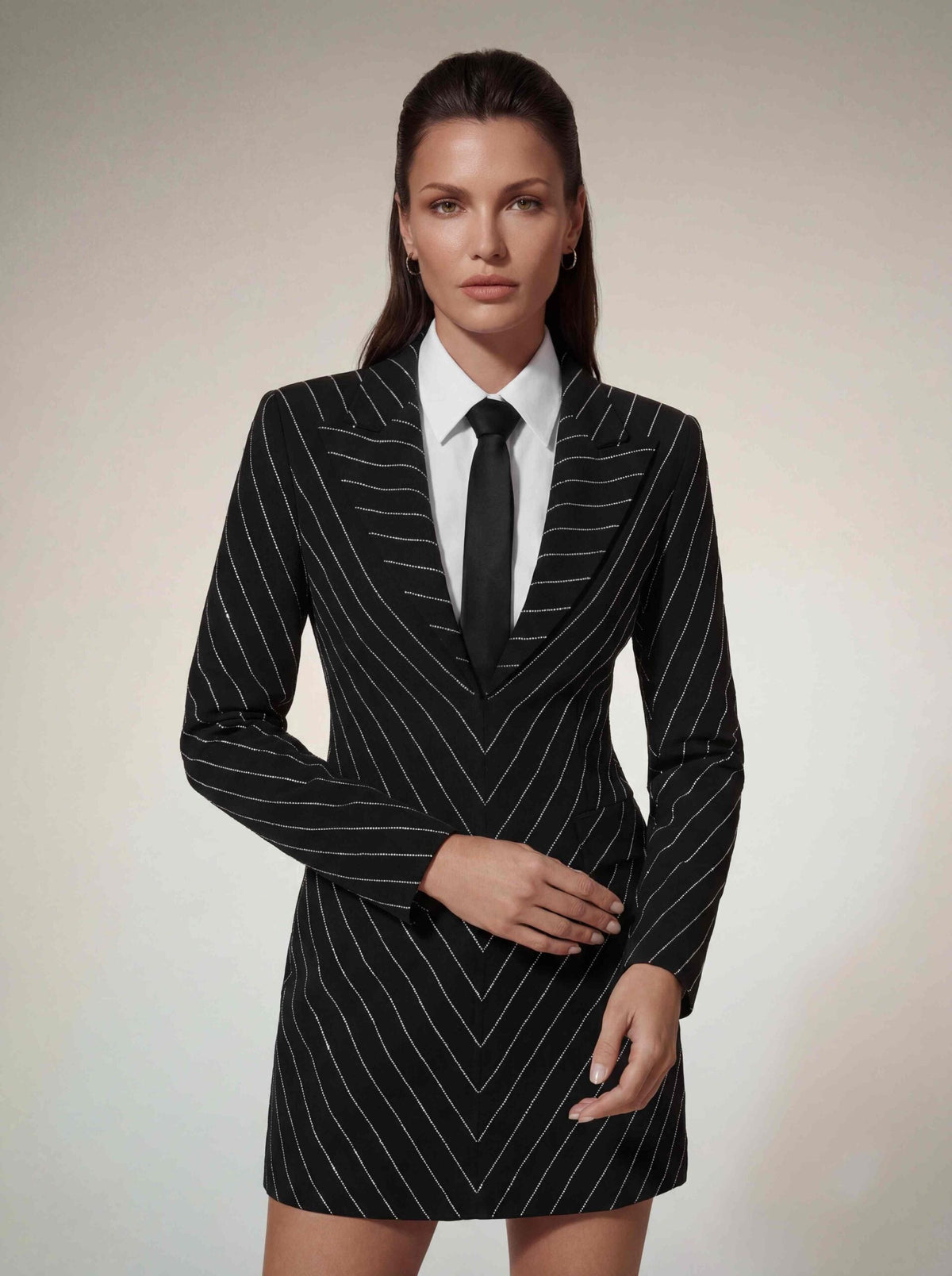 Kavexra Stripe Rhinestone Mini Dress