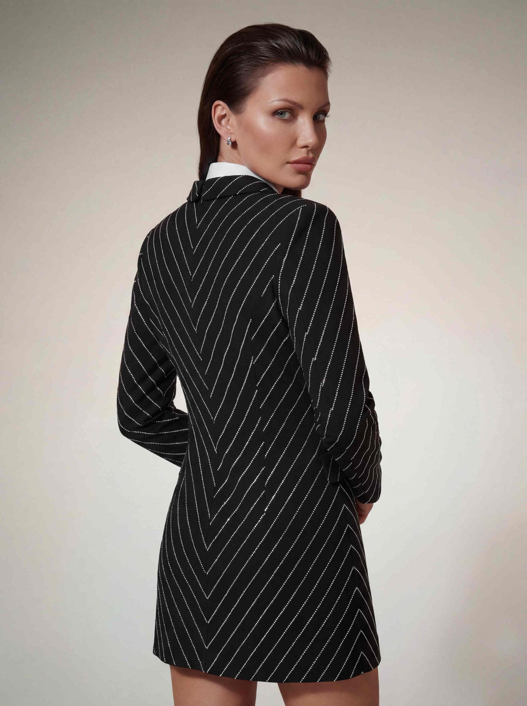Kavexra Stripe Rhinestone Mini Dress