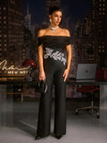 Kavoryl Off Shoulder Crystal Bandage Pants Set