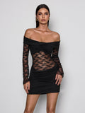 Kenvora Off Shoulder Lace Ruched Mini Dress