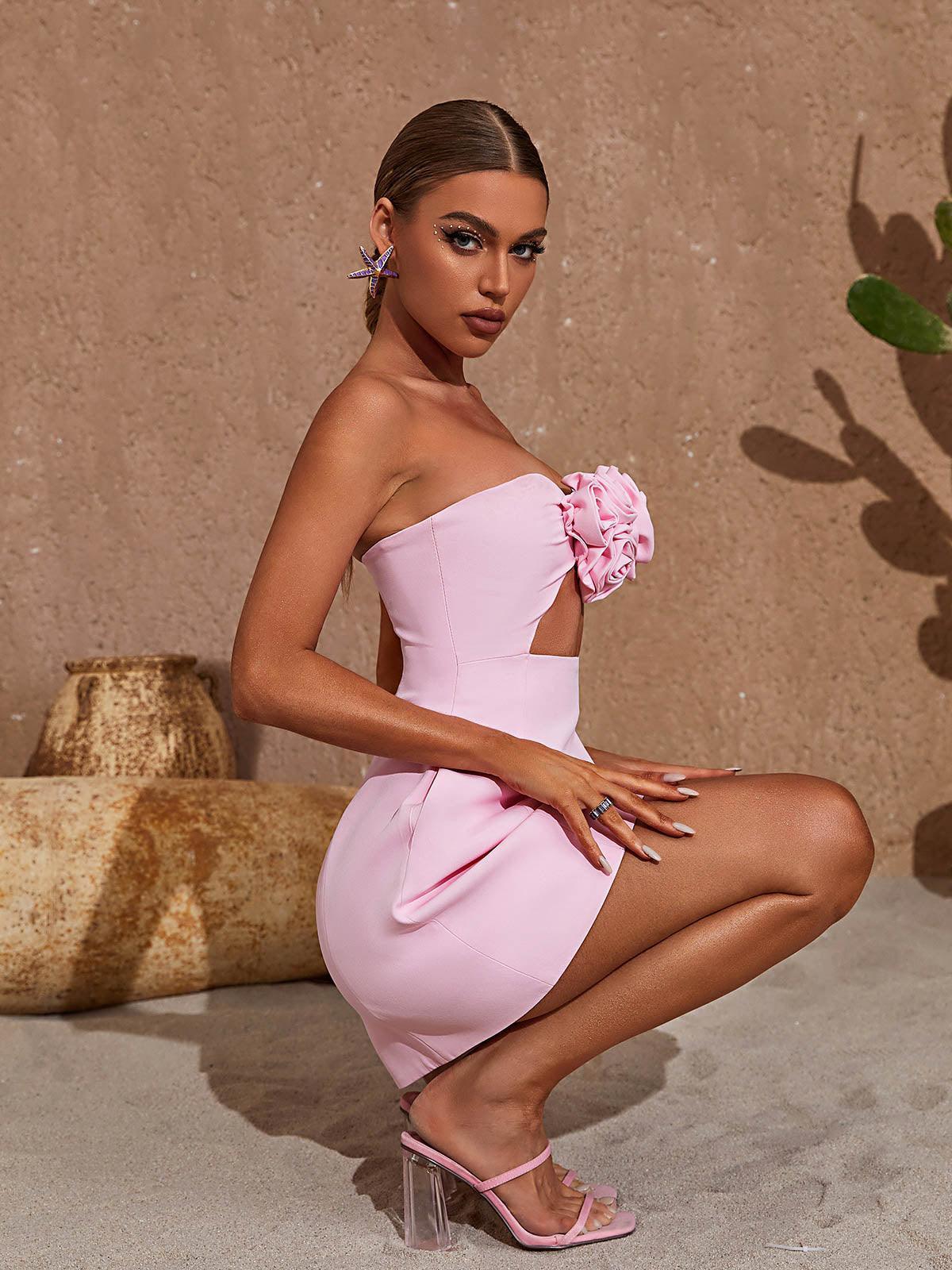 Kinsley Strapless Cutout Mini Dress In Pink