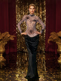Kjartan High Neck Spider Velvet Maxi Dress