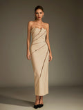 Laethar Strapless Maxi Dress In Khaki