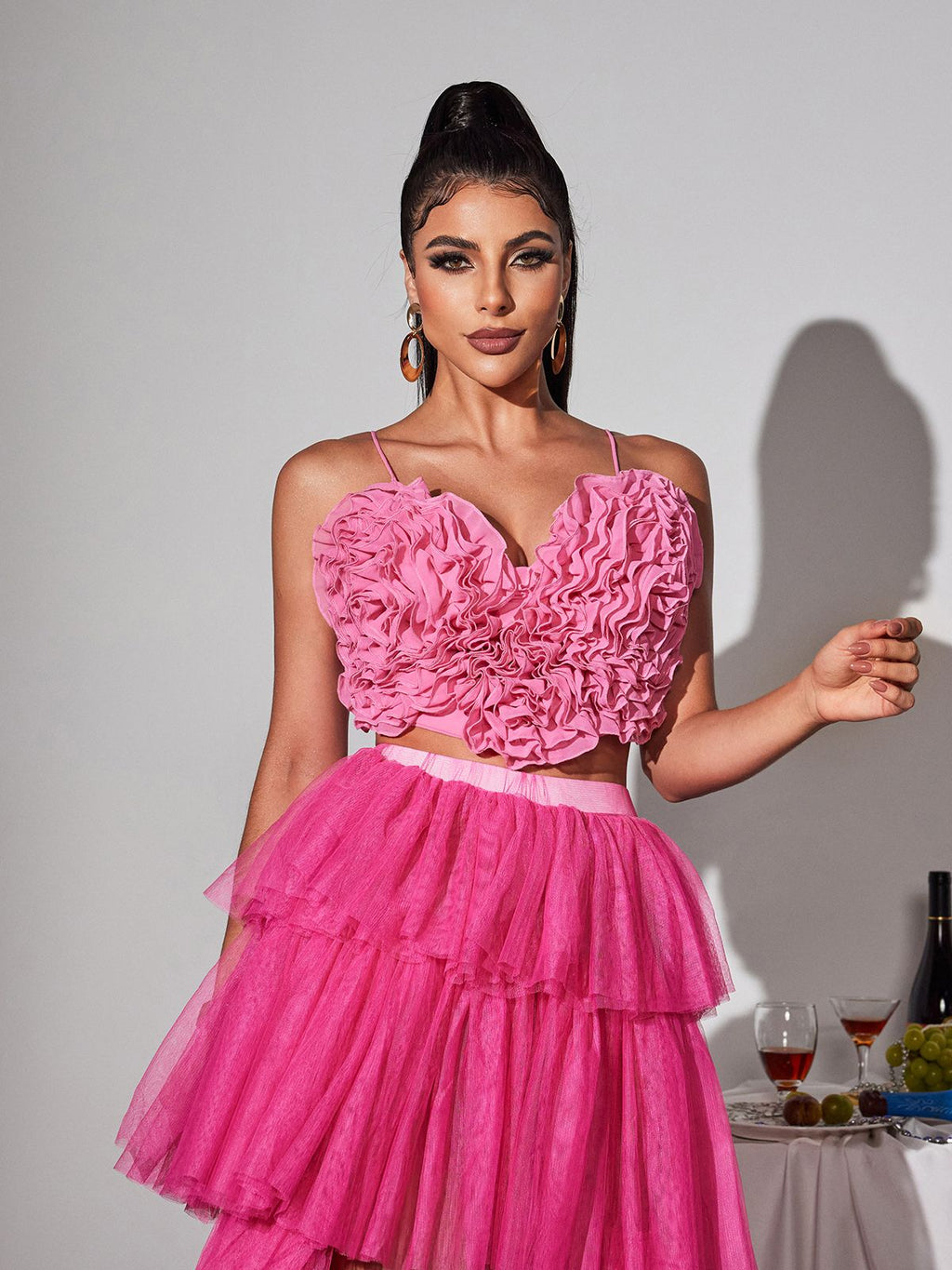 Laurelin Spaghetti Heart Ruffle Top In Pink