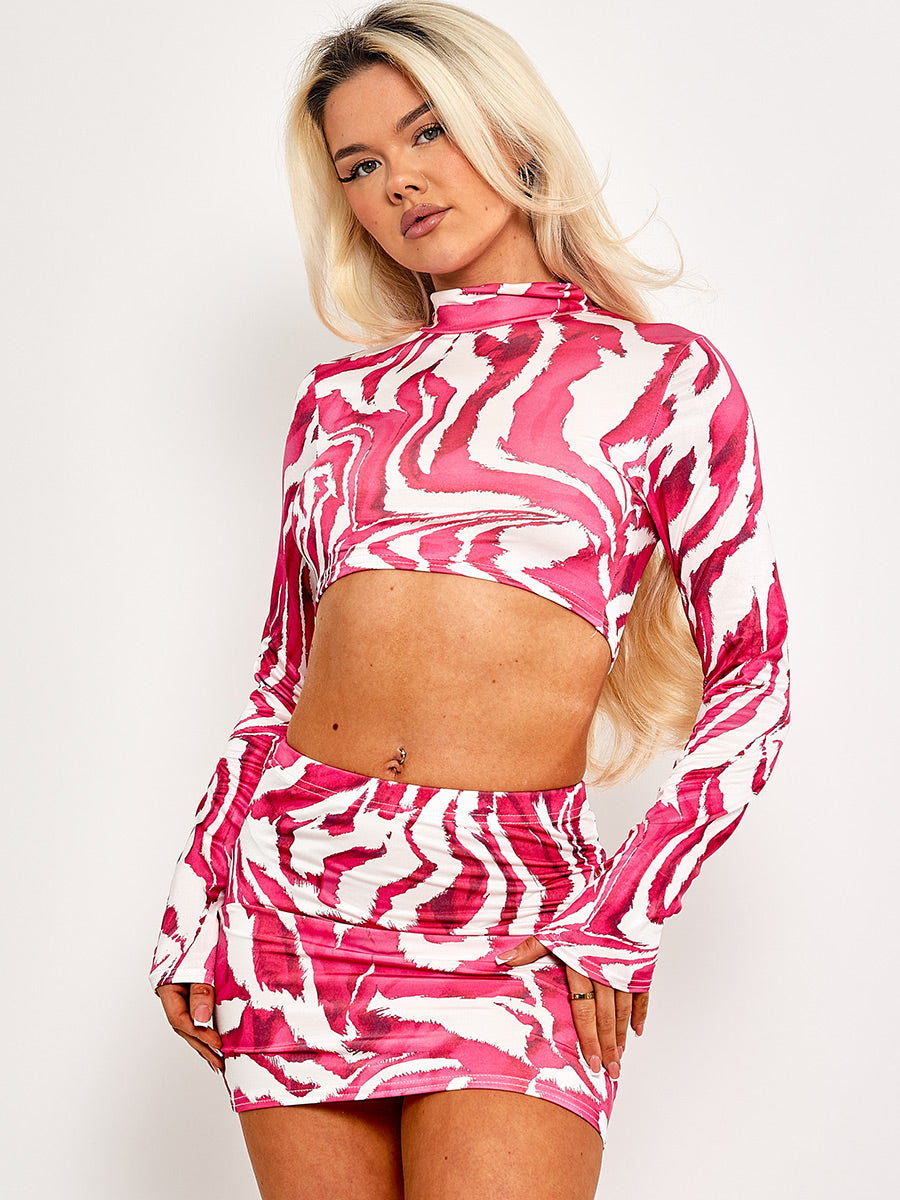 Zebra Print Slinky Crop Top & Skirt Co-ord