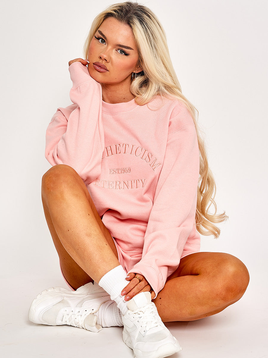 Embroidered Aestheticism Sweatshirt & Shorts Fleece Co-ord