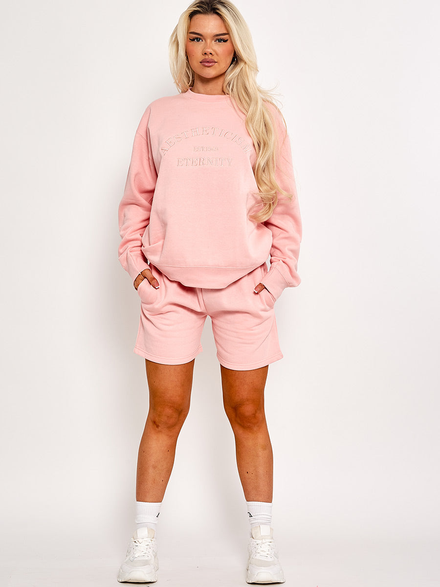 Embroidered Aestheticism Sweatshirt & Shorts Fleece Co-ord
