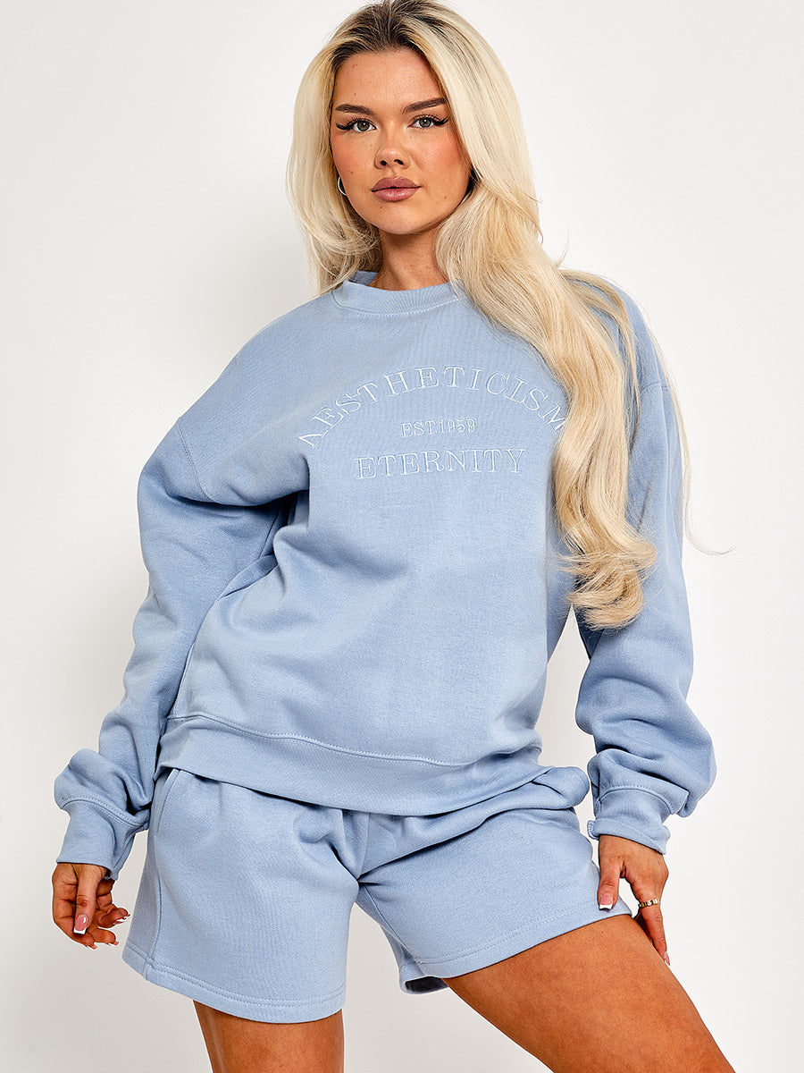 Embroidered Aestheticism Sweatshirt & Shorts Fleece Co-ord
