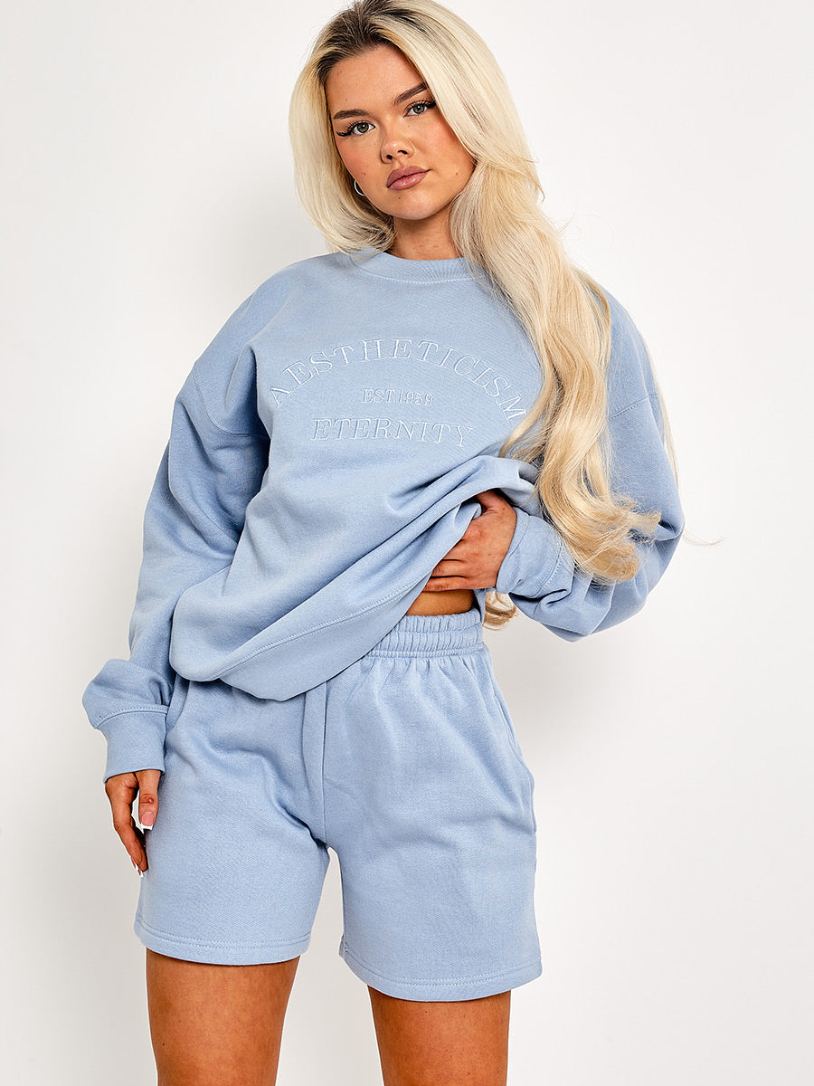 Embroidered Aestheticism Sweatshirt & Shorts Fleece Co-ord