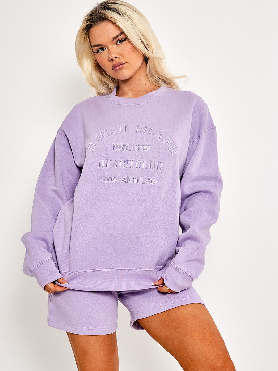 Embroidered Hawaii Island Sweatshirt & Shorts Fleece Co-ord