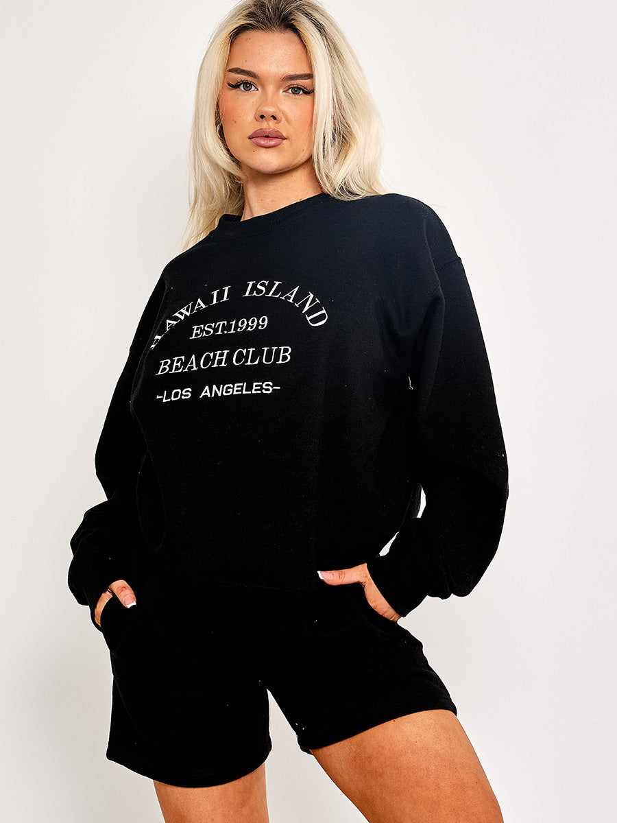 Embroidered Hawaii Island Sweatshirt & Shorts Fleece Co-ord