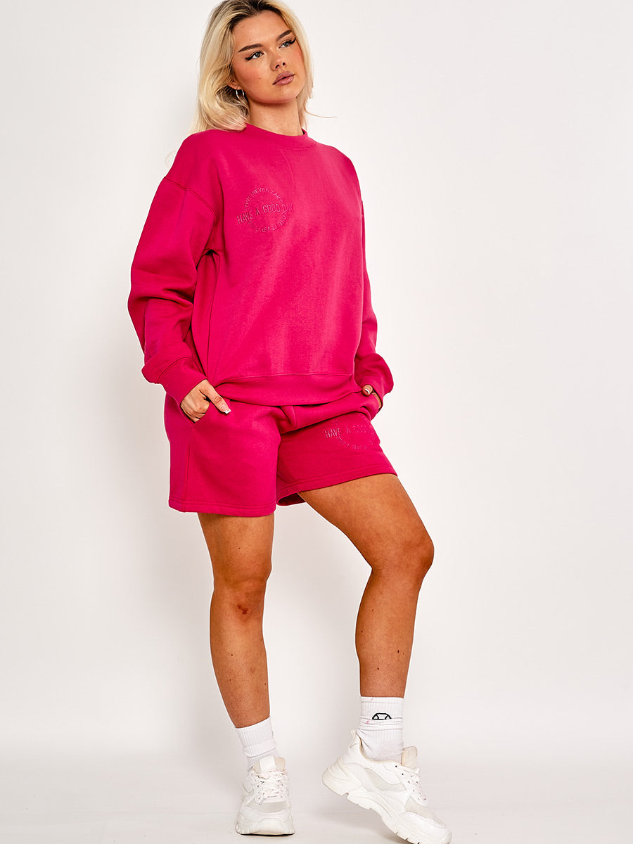 Embroidered Good Day Sweatshirt & Shorts Fleece Co-ord