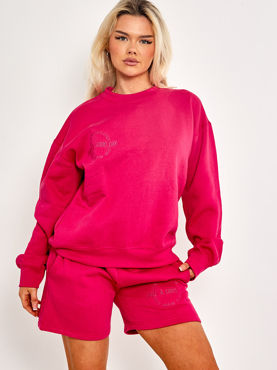 Embroidered Good Day Sweatshirt & Shorts Fleece Co-ord