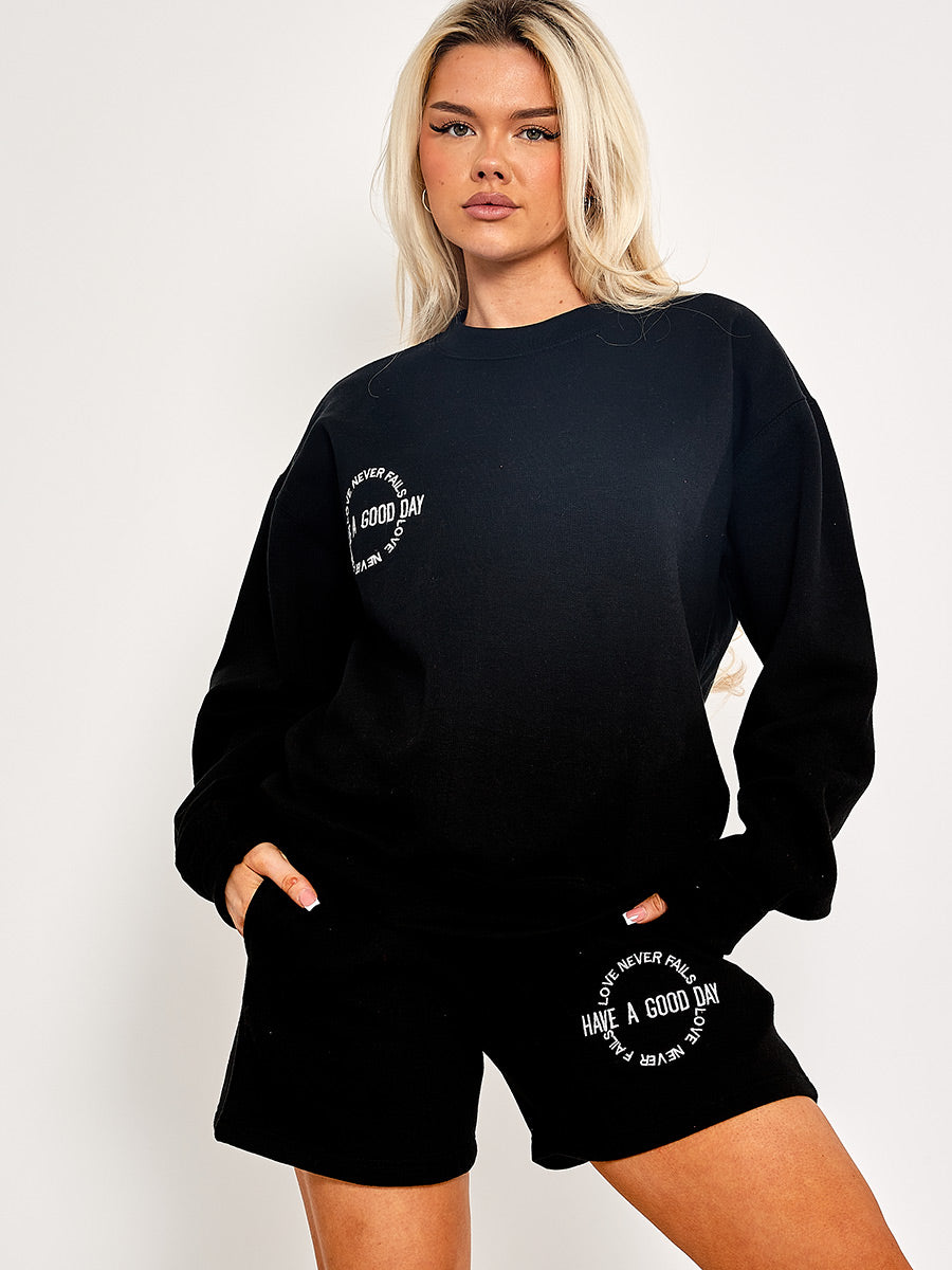 Embroidered Good Day Sweatshirt & Shorts Fleece Co-ord