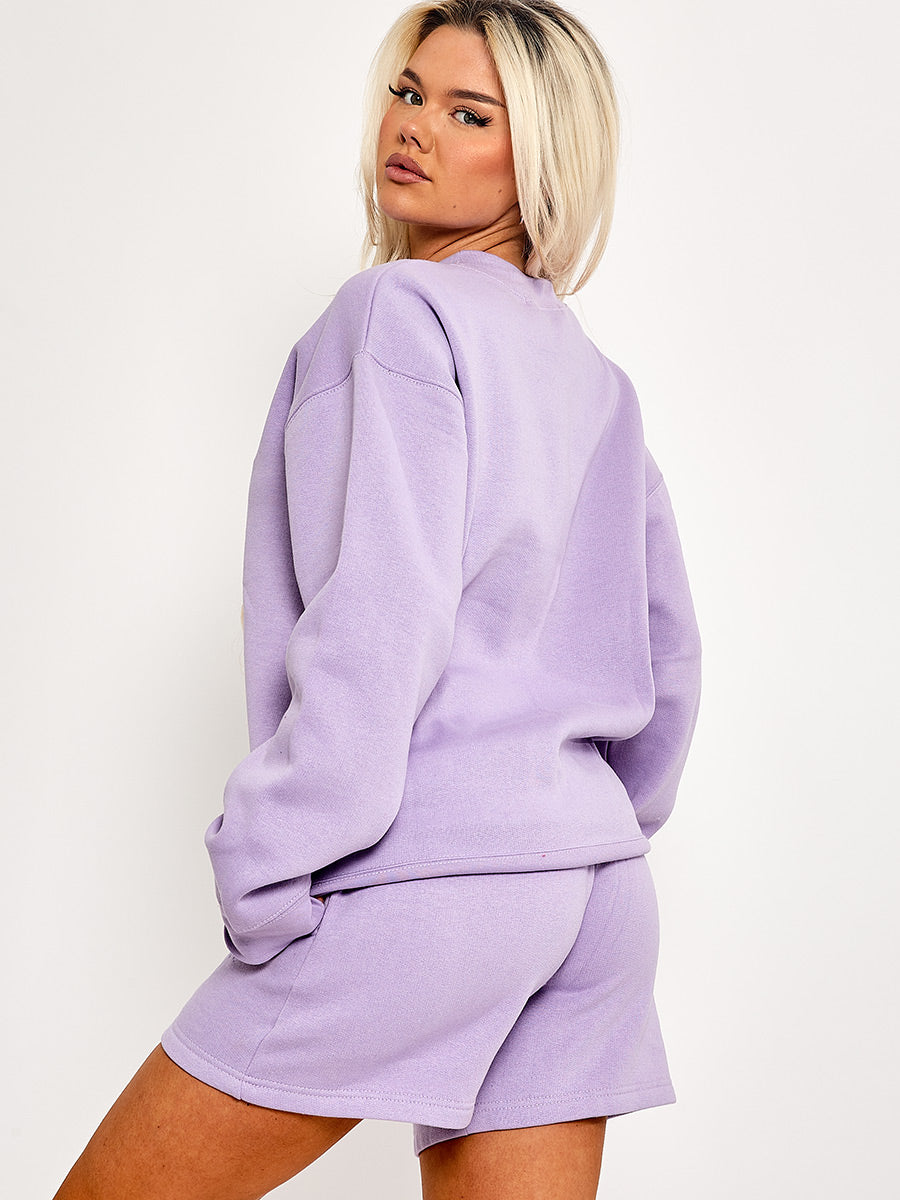 Embroidered Good Day Sweatshirt & Shorts Fleece Co-ord