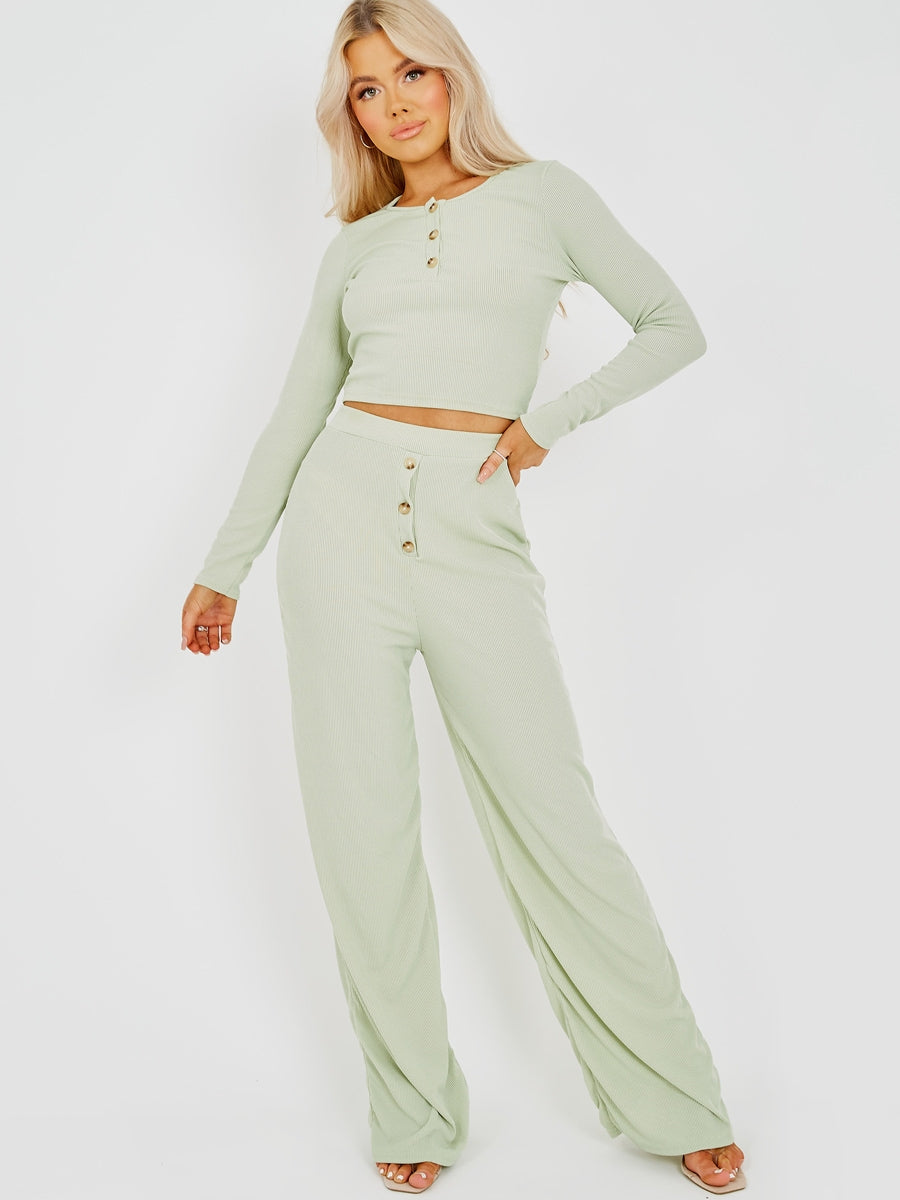 Button Detail Ribbed Co-ord