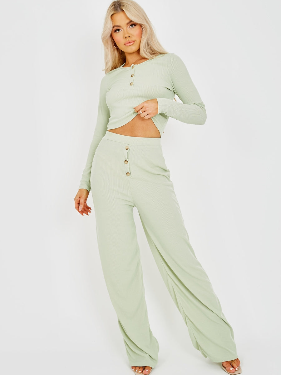 Button Detail Ribbed Co-ord