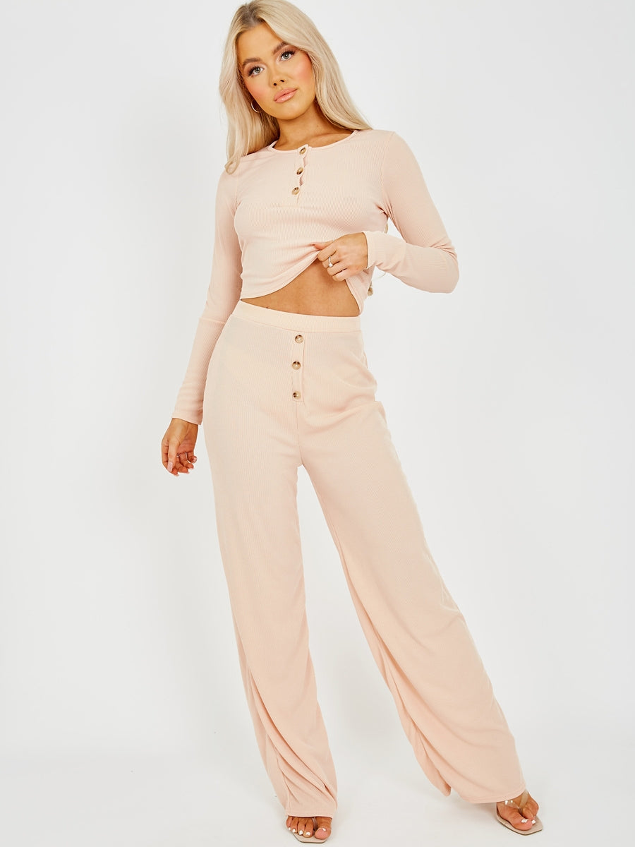 Button Detail Ribbed Co-ord