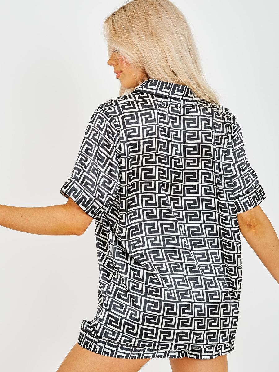 Zig Zag Print Satin Short PJ Set