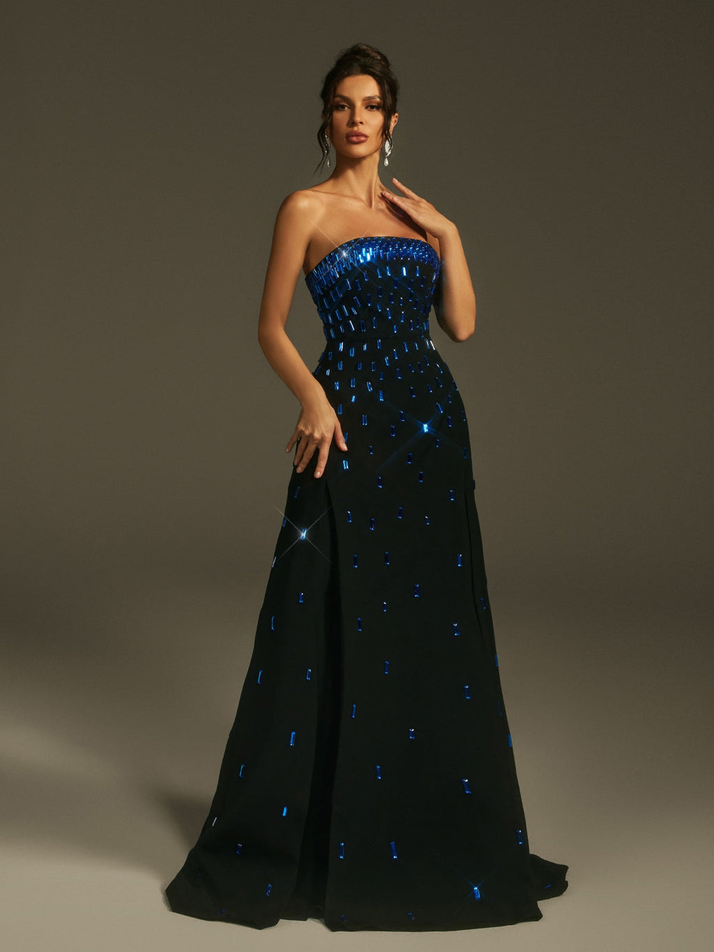 Leimomi Strapless Crystal Maxi Dress