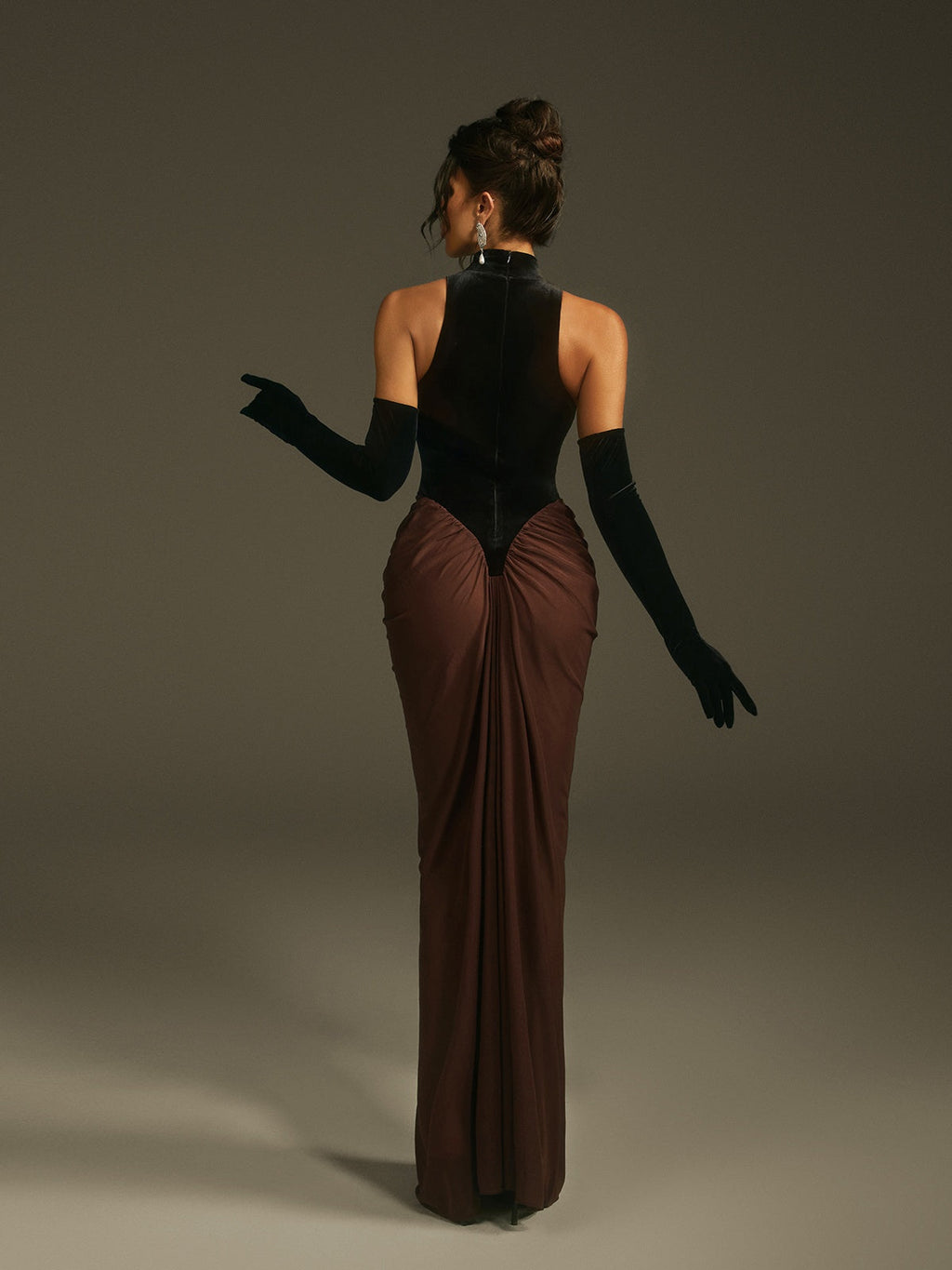 Lenore Halterneck Velvet Maxi Dress With Gloves