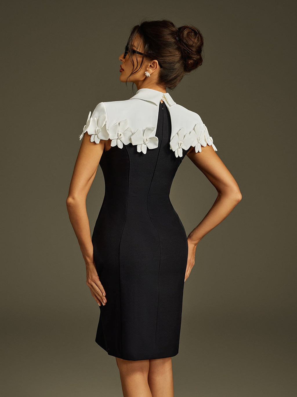 Liona Collar Flower Mini Dress In Black