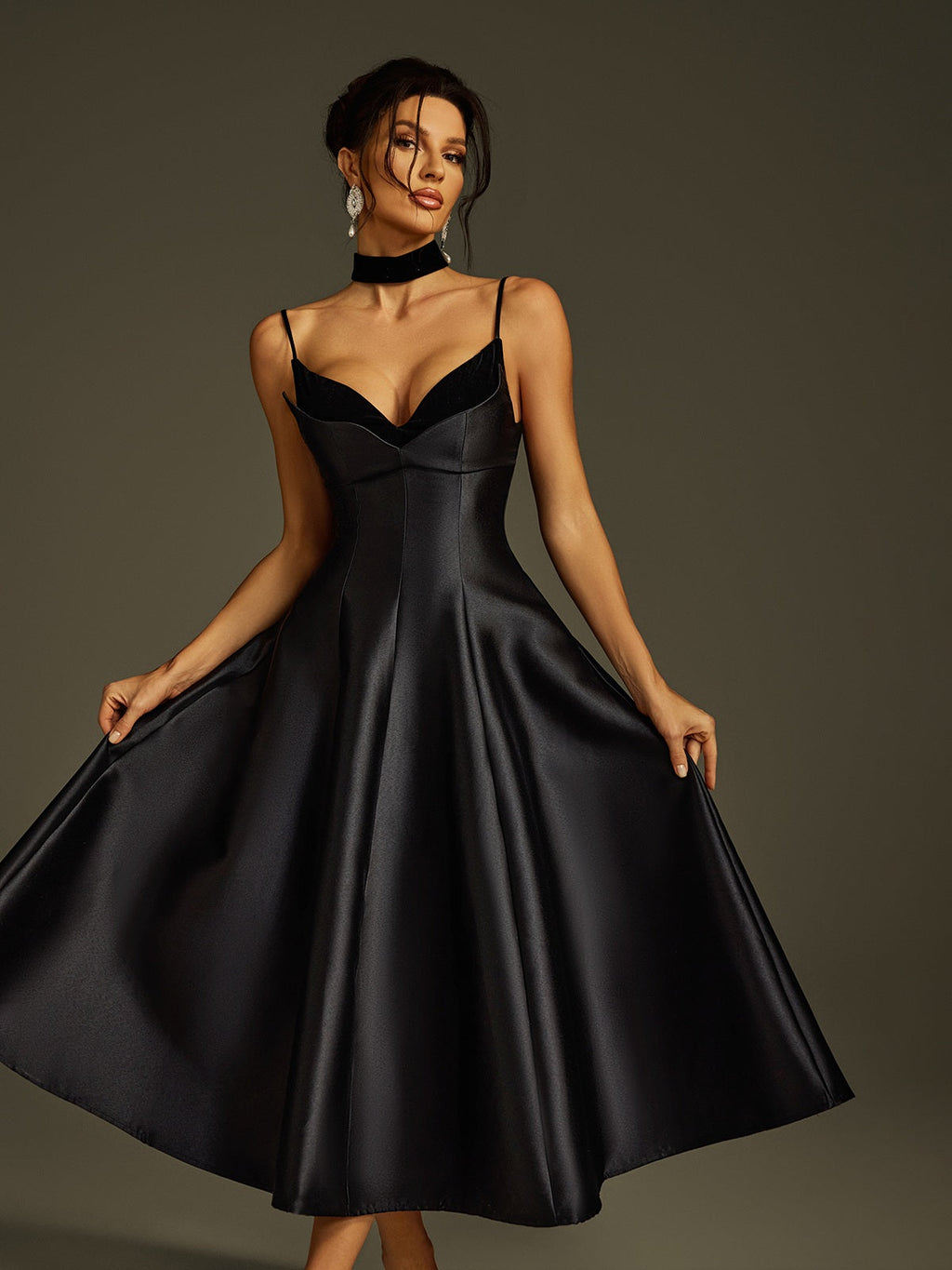 Lizina Spaghetti Satin Midi Dress