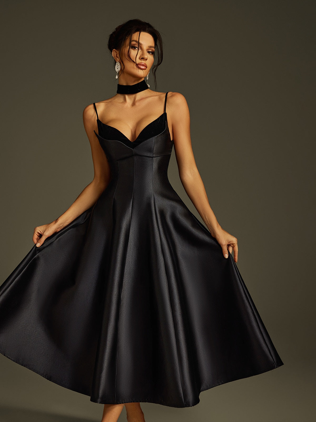Lizina Spaghetti Satin Midi Dress