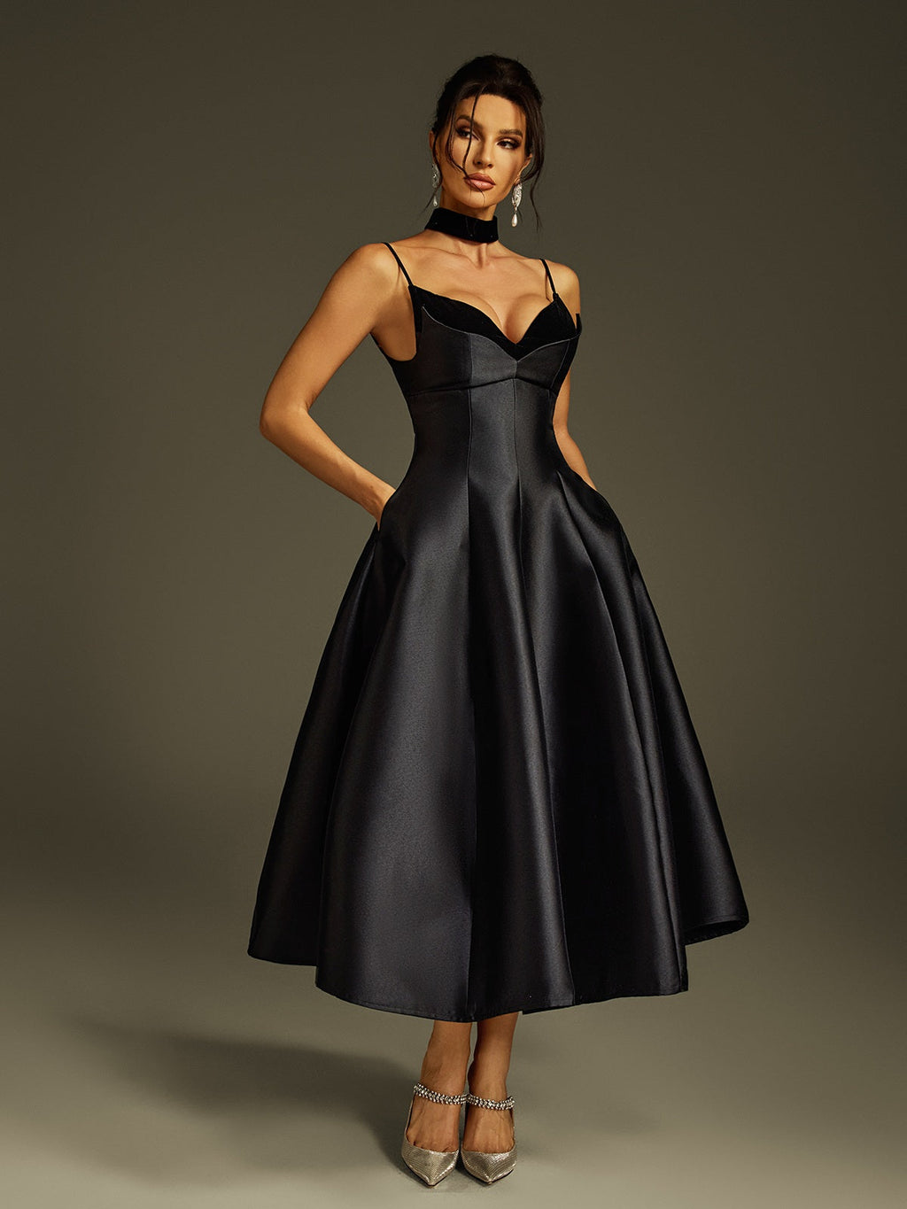 Lizina Spaghetti Satin Midi Dress
