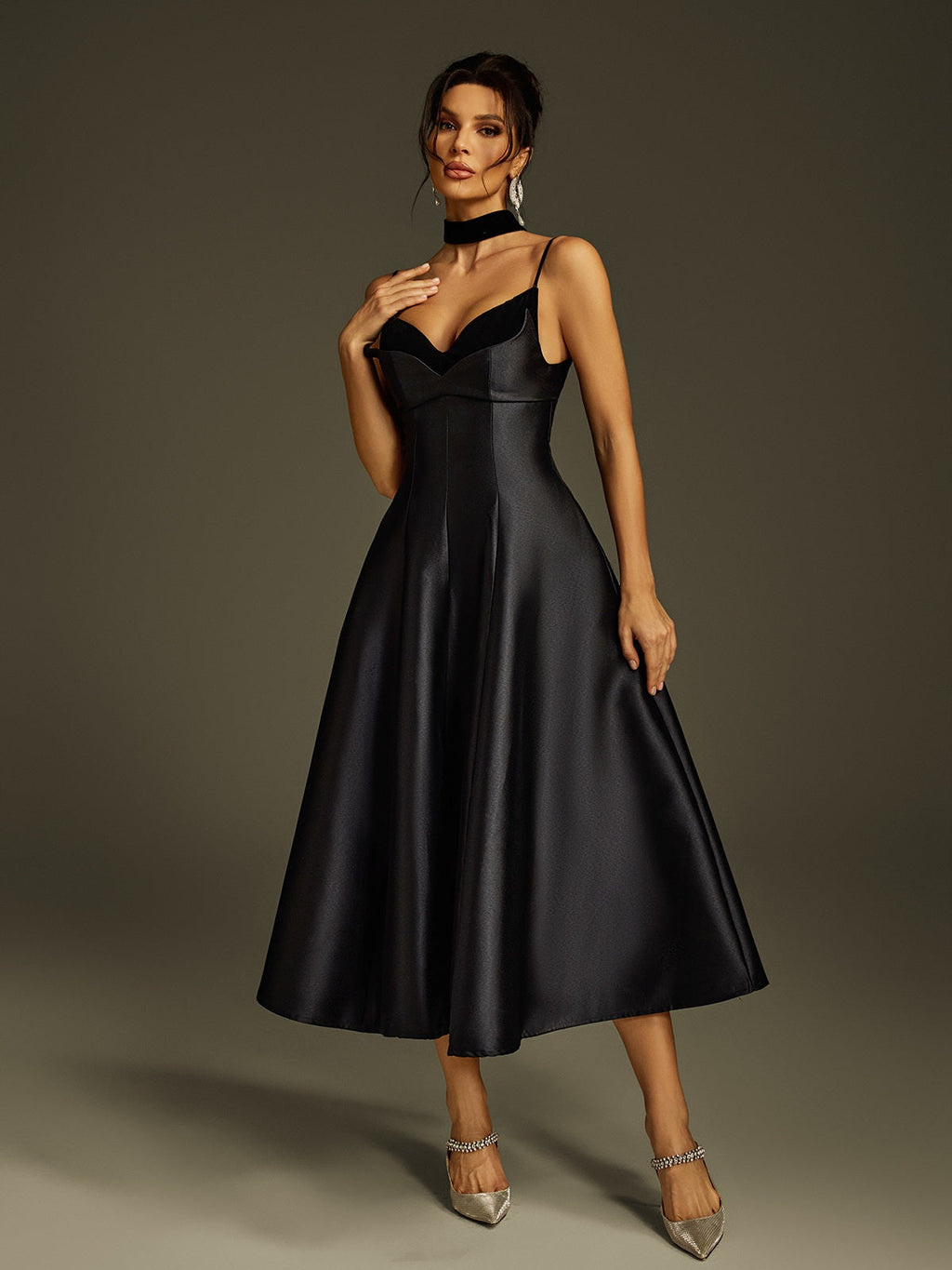 Lizina Spaghetti Satin Midi Dress