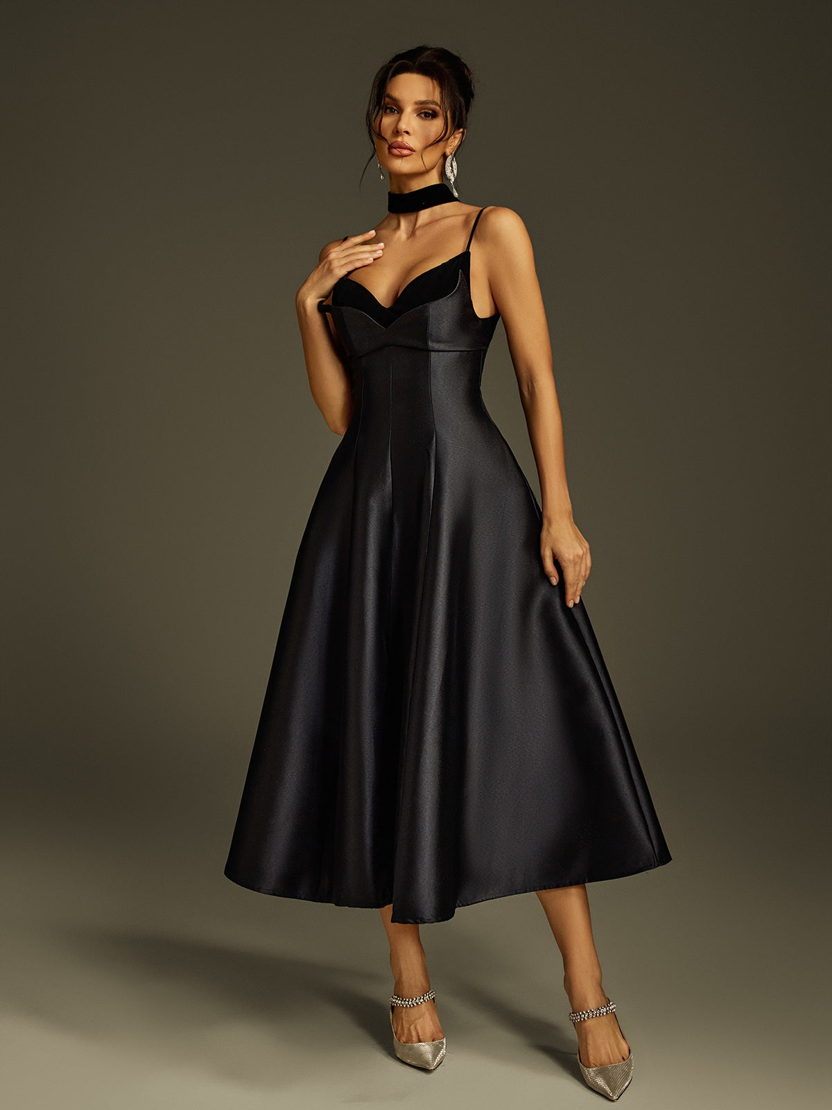 Lizina Spaghetti Satin Midi Dress