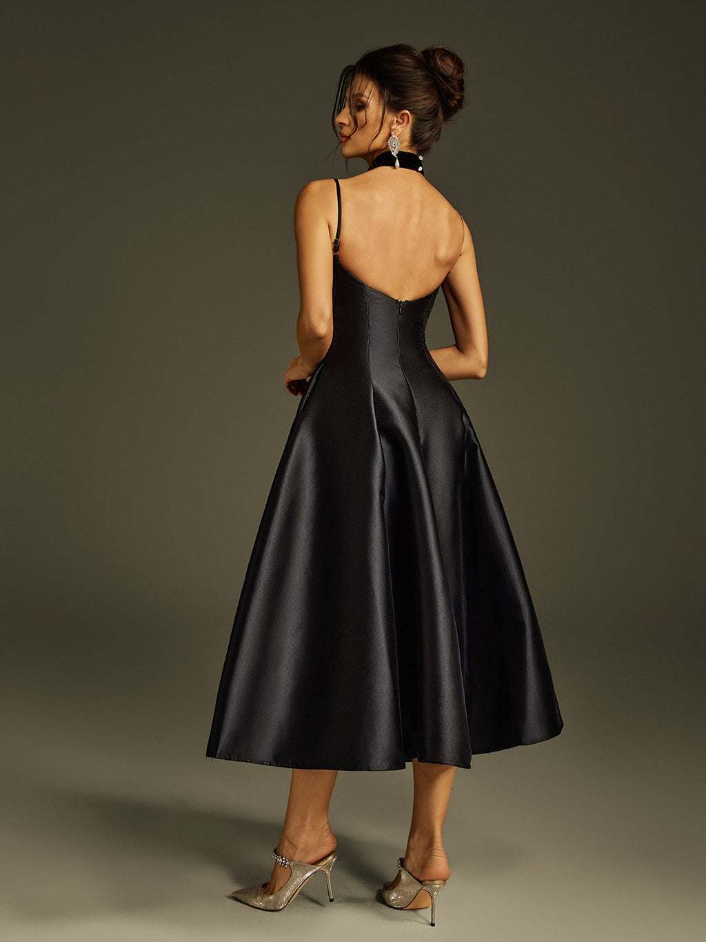 Lizina Spaghetti Satin Midi Dress