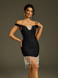 Lizveth Pearl Fringe Bandage Mini Dress
