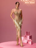 Loryxel Rhinestone Sequin Fringe Midi Dress
