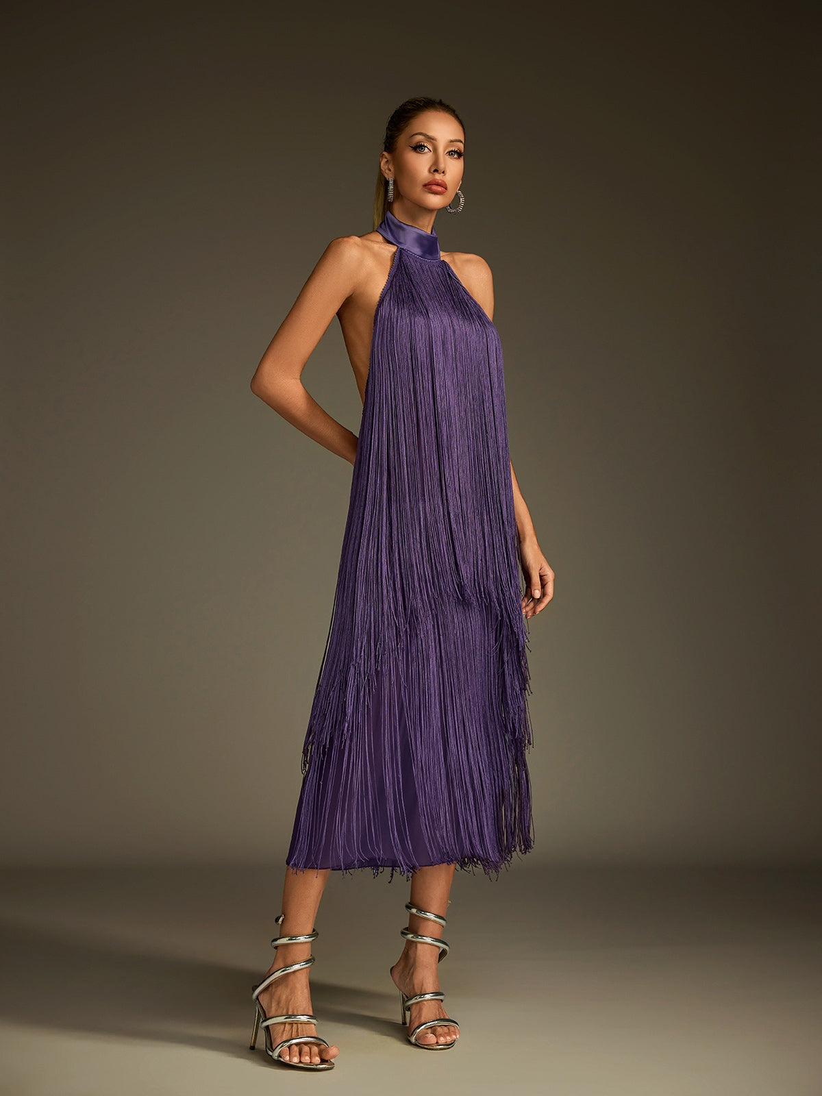 Lujayn Halterneck Fringe Midi Dress
