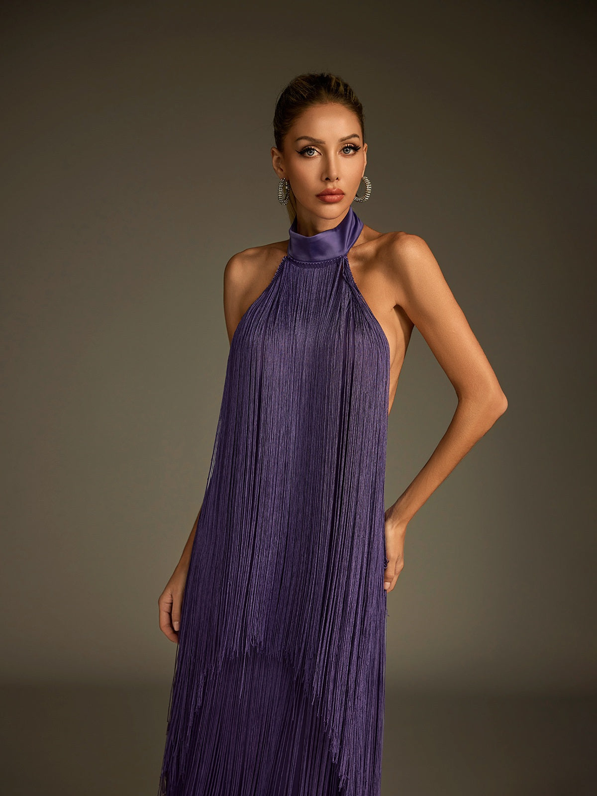 Lujayn Halterneck Fringe Midi Dress