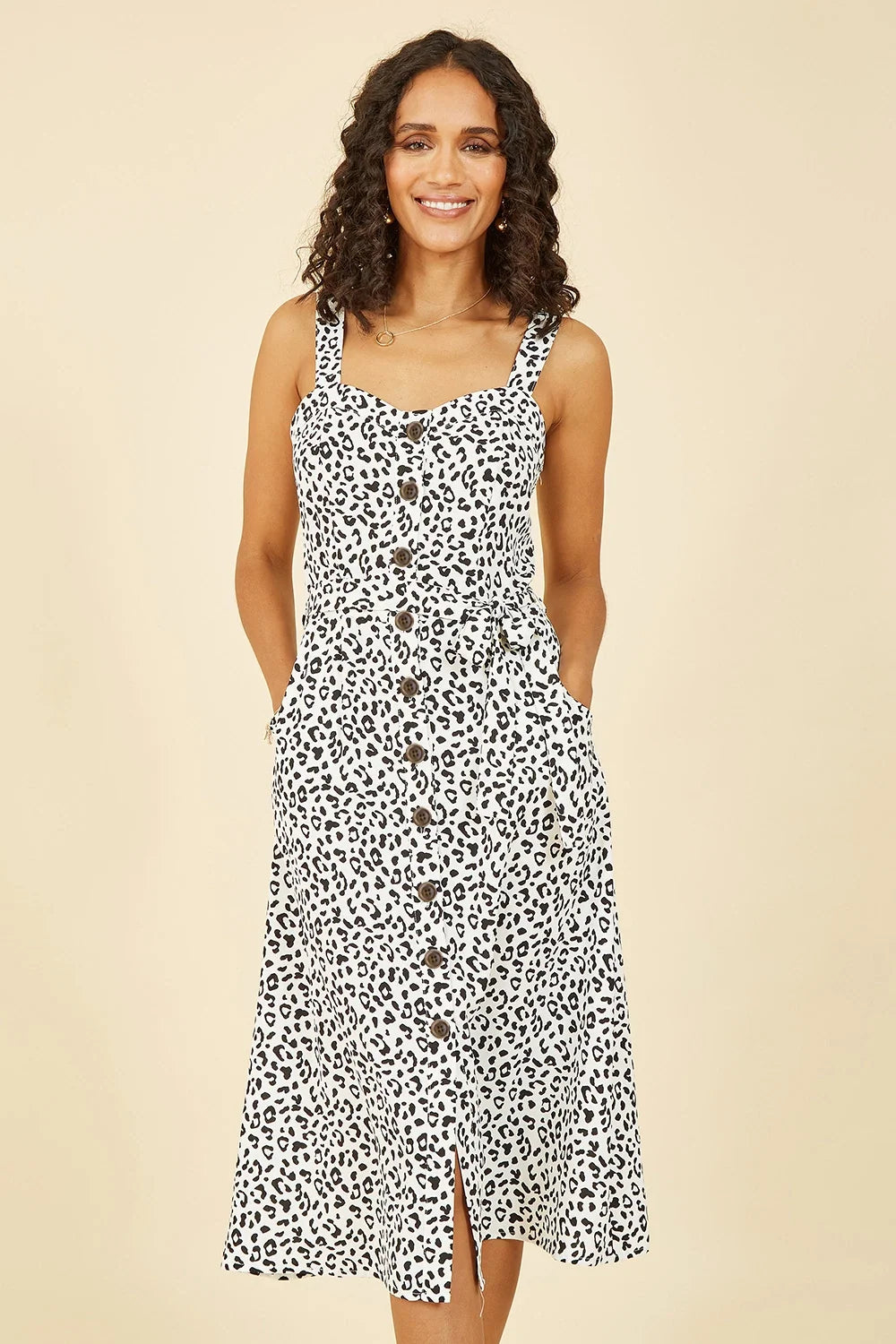 Yumi White Animal Print Button Up Sundress