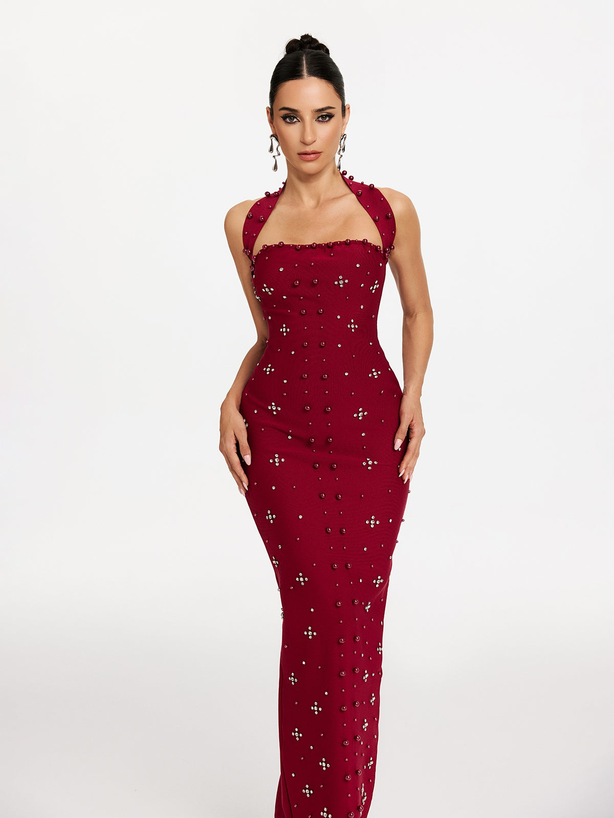 Malaika Halterneck Pearl Bandage Dress