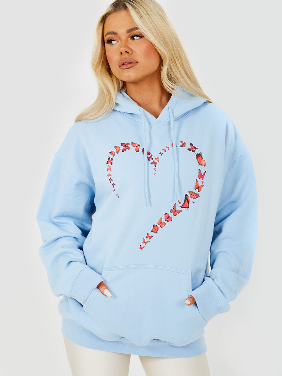 Butterfly Heart Graphic Fleeced Hoodie