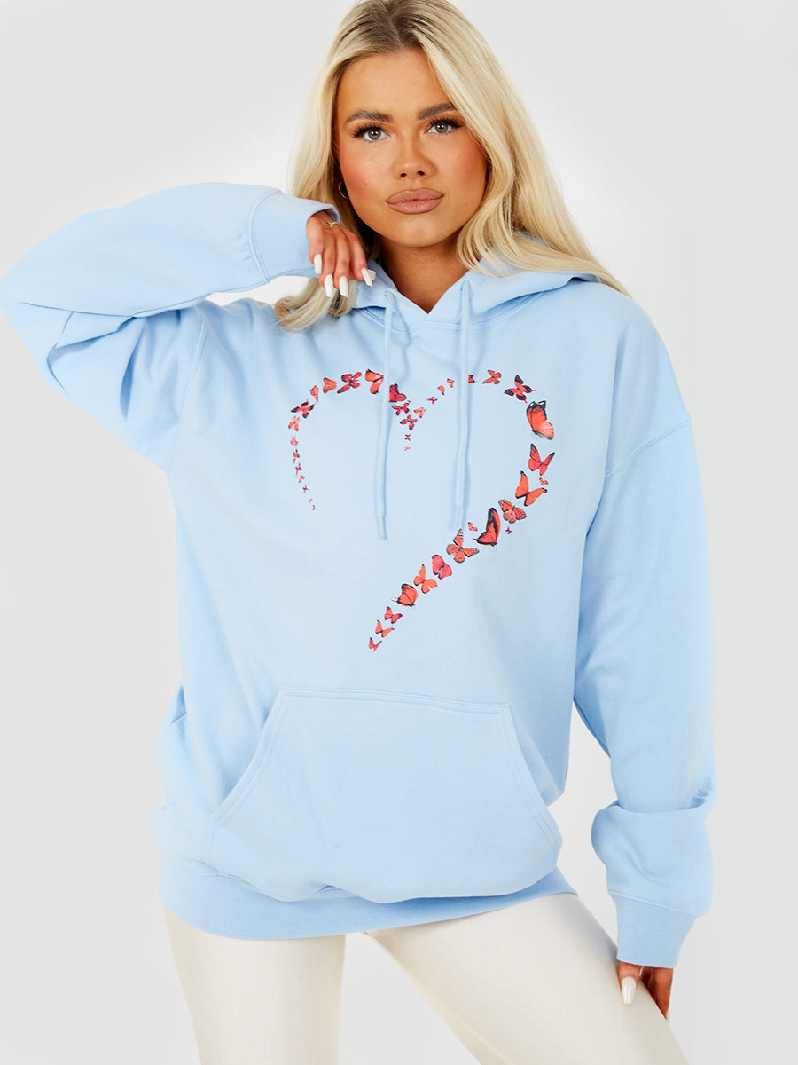 Butterfly Heart Graphic Fleeced Hoodie