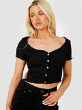 Button Front Ribbed Crop Top