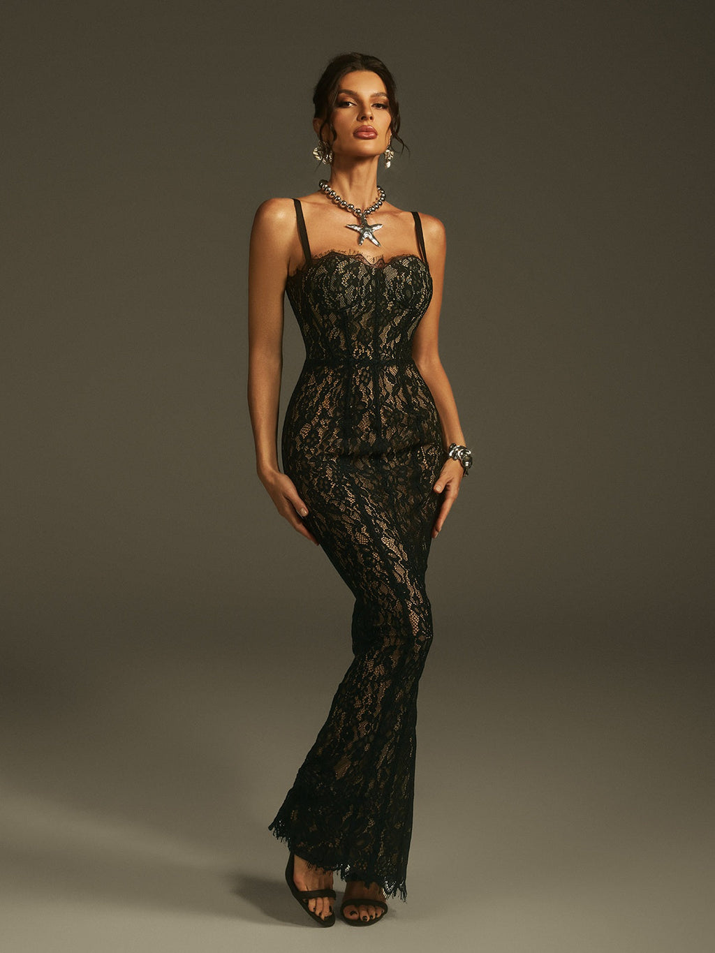 Marije Spaghetti Lace Maxi Dress