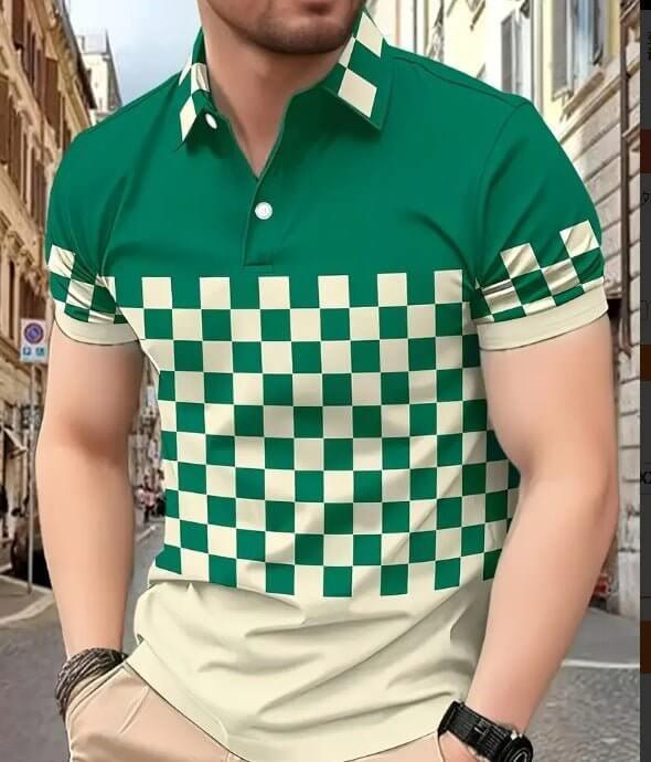 Men's Short Sleeve Polo Shirt with Printed Design, Loose Fit in Various Colors and Sizes S-6XL