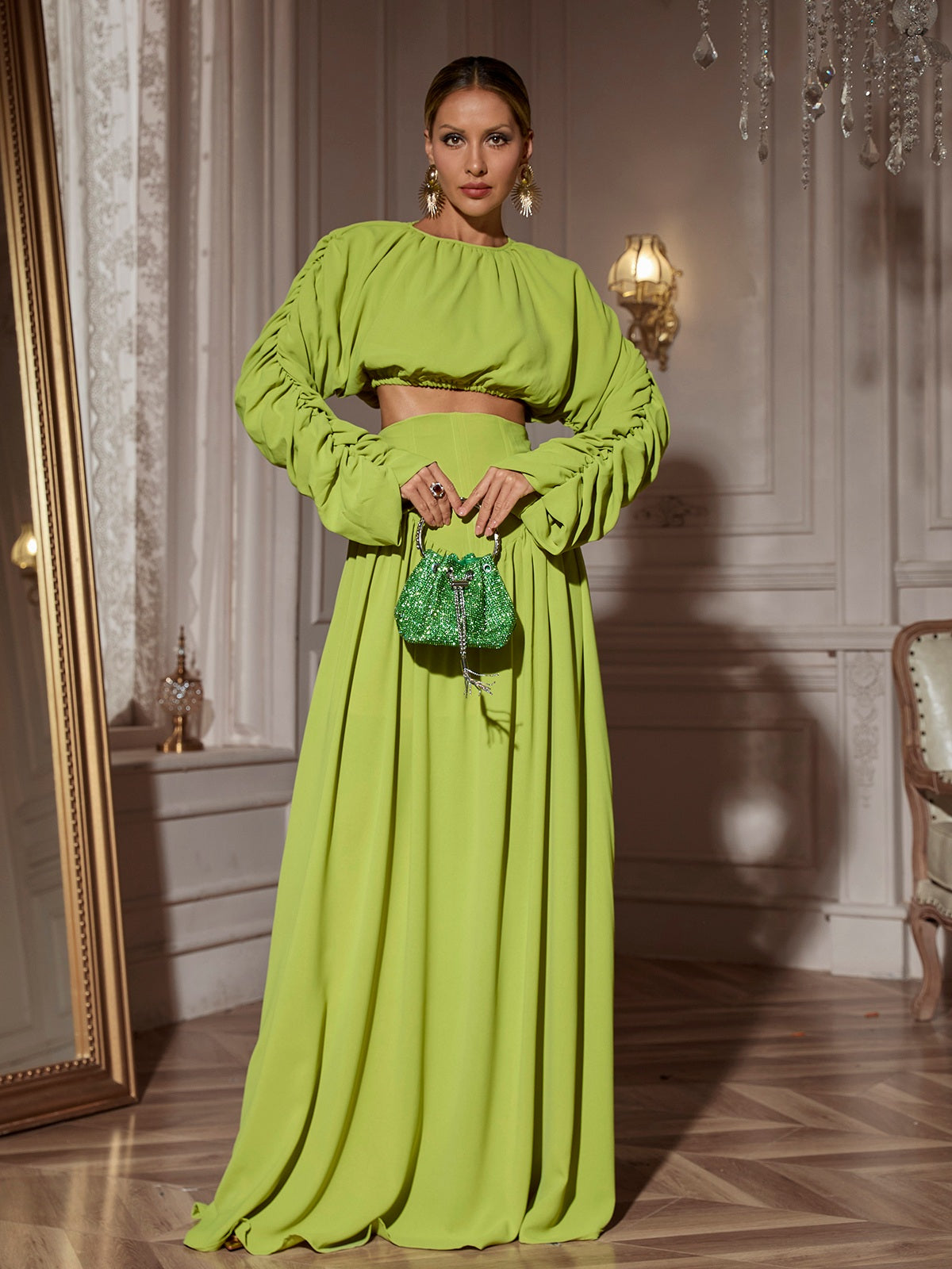 Mokgadi Long Sleeve Ruched Skirt Set