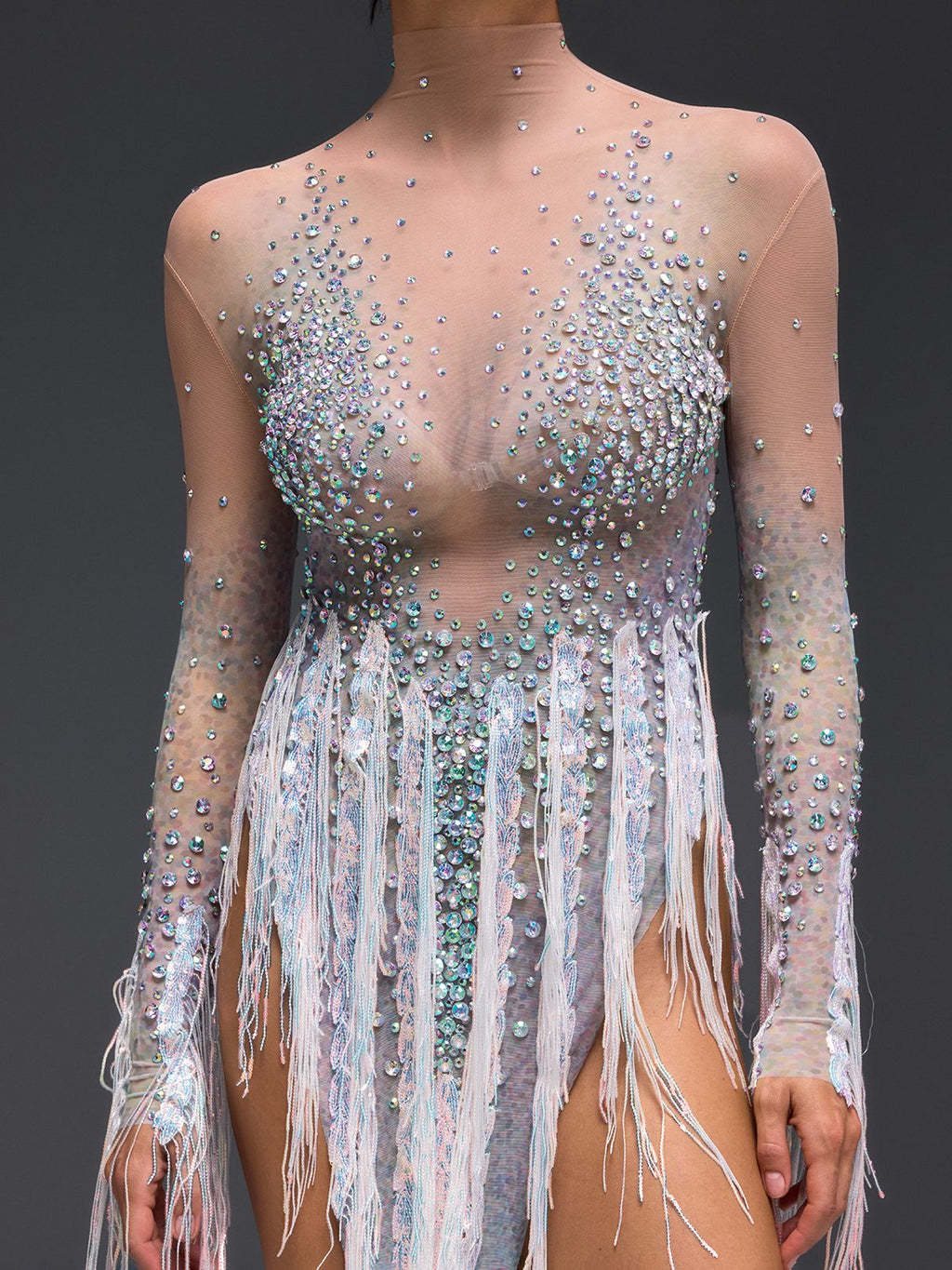 Morvayne Crystal Fringe Mesh Dress
