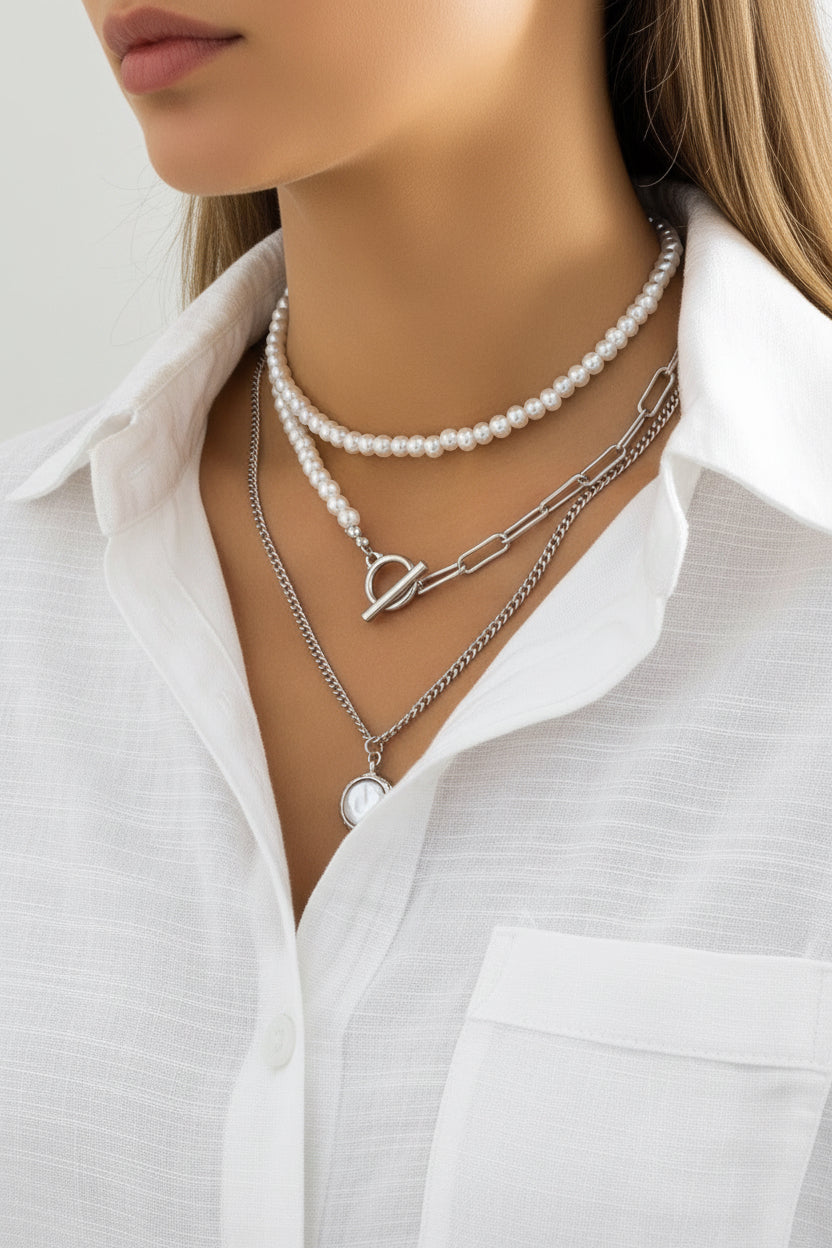 Multi-Layer Pearl & Coin Necklace for Women