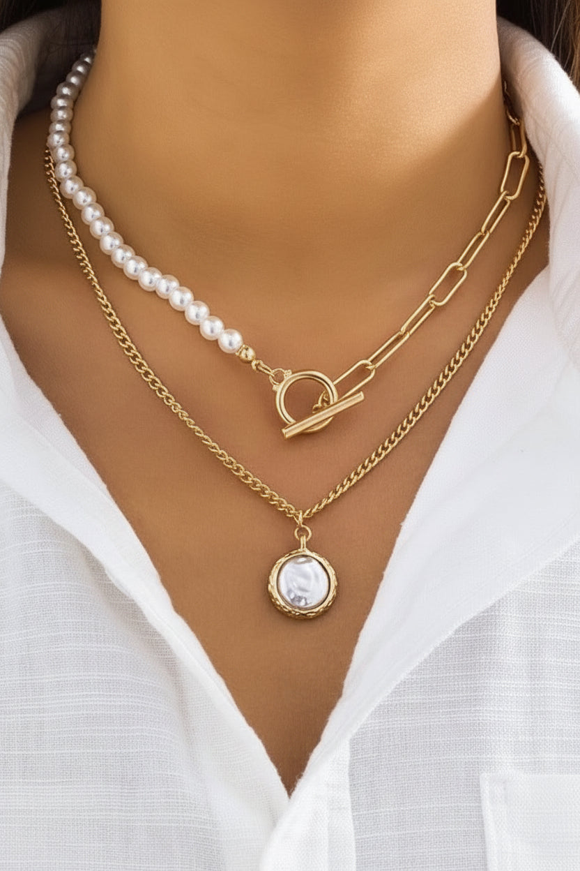 Multi-Layer Pearl & Coin Necklace for Women